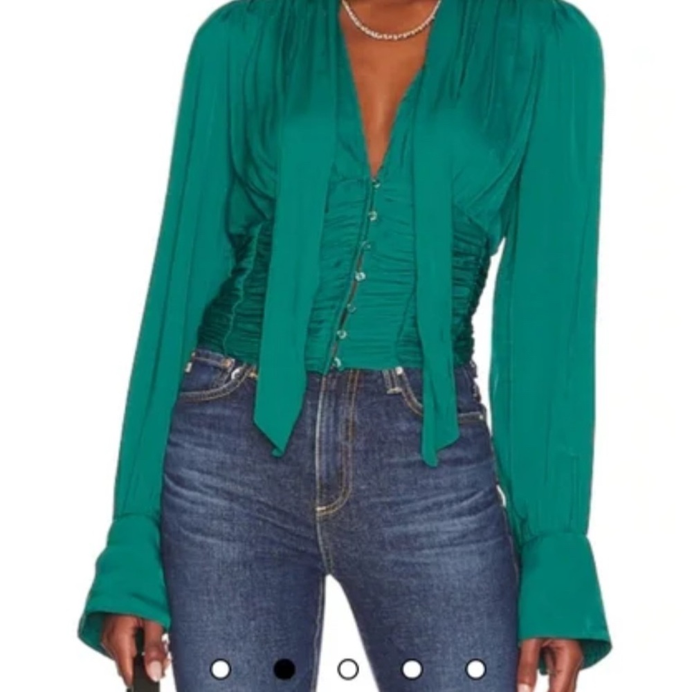 Free People Meet Me There Silky Blouse - Size M - Green Balsam